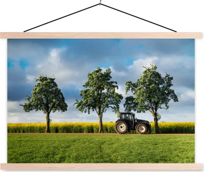 Produktbild von MuchoWow® Textilposter Traktor - Baum - Blumen 60x40 cm mit holzfarbenen Rahmen - Bilder
