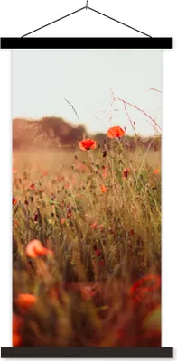 Produktbild von MuchoWow® Textilposter Sonnenuntergang - Blumen - Rot 90x180 cm mit schwarzem Rahmen - Dekoration Wohnzimmer