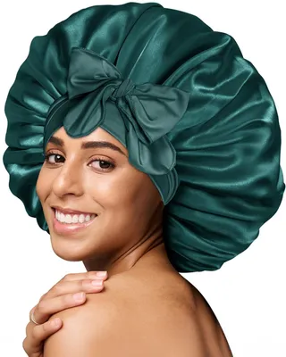 Immagine prodotto di Cuffia da notte in seta con fascia elastica larga - Verde scuro