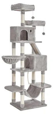 Produktbild von Kratzbaum für Katzen – Kletterbaum – Interaktiver Katzenturm – 206 cm – 2 Löcher – Sisalstangen