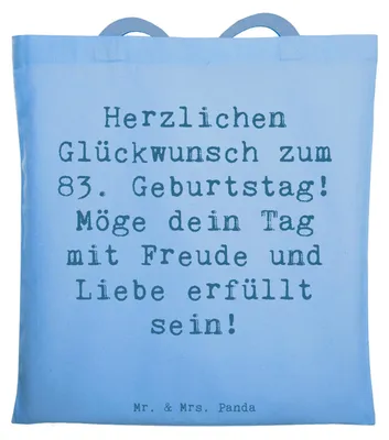 Produktbild von Mr. & Mrs. Panda Tote Bag Spruch 83. Geburtstag - Sky Blue - Geschenk, Alter, Zuneigung, Tasche, Herzlichen Glückwunsch, Shopping, Freude, Baumwolltasche, Happy Birthday