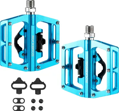Immagine prodotto di ROCKBROS pedali per bicicletta 2 in 1 SPD pedali/piattaforma pedali in alluminio, per MTB bici da strada bici da città, blu