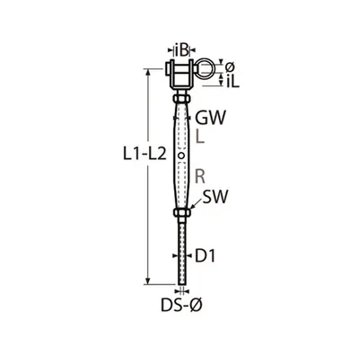 Produktbild von Wantenspanner mit Gabel und Terminal M10 / Ø 5mm Edelstahl, A4