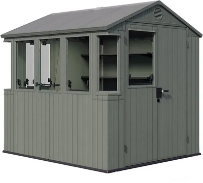 Produktbild von Keter Darwin Gewächshaus 244x190x221cm Grün - Treibhaus aus Kunststoff mit Satteldach & 5 Belüftungsfenstern