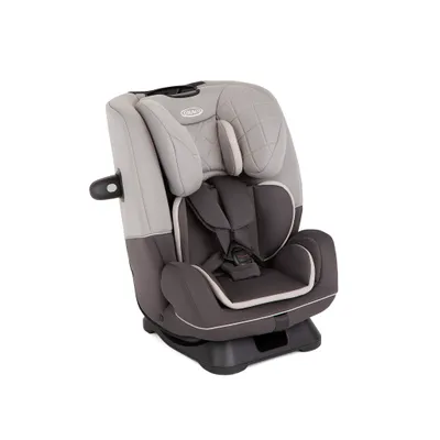 A studio shot of a car seat against a white background.