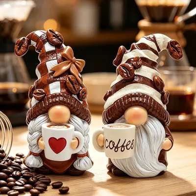 Kaffeezwerge aus Harz, 2er Set, Dekofiguren, 6-10 cm