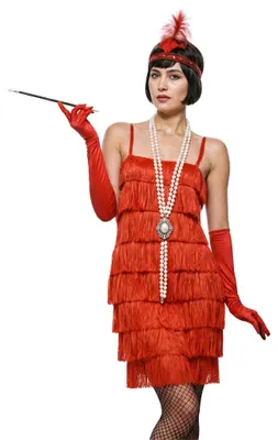 Imagen del producto de Vestido de cóctel estilo "flapper" rojo con flecos, talla XL