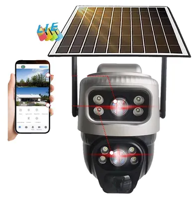 Image de Caméra solaire, double objectif, télécommande 360°, caméra solaire 4G