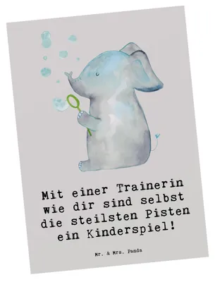 Produktbild von Mr. & Mrs. Panda Postkarte Skifahren Trainerin - Grau Pastell - Geschenk, Fotokarte, einzelkarte, Danksagung, Grußkarte, Kinderspiel, Postkarten, Sportart, Skilehrerinnen