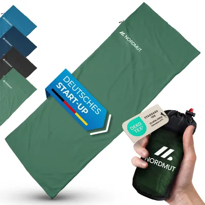 Produktbild von Schlafsack Reiseschlafsack Hüttenschlafsack - 480 g ultraleicht - 100 % Baumwolle - 220 x 90 cm - Mit Kissenfach