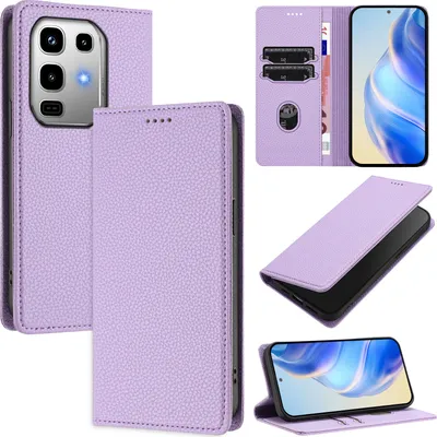 Produktbild von Litchi Leder Handyhülle für Infinix Note 50 / Note 50 Pro 4G Wallet Kartenfächer Standfunktion Hülle Violett