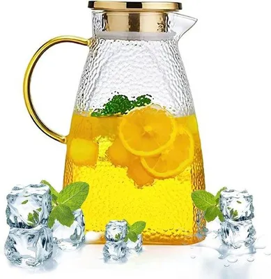 Immagine prodotto di Caraffa per acqua da 1,8 litri Caraffa in vetro a tenuta stagna con coperchio per porta frigorifero - grande caraffa per tè freddo in vetro borosilicato per acqua e succhi