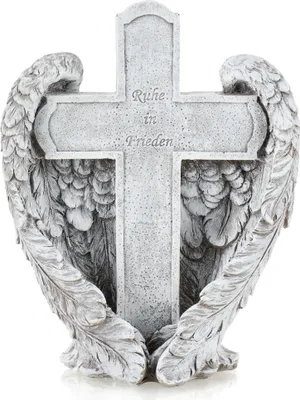 Produktbild von com-four® Grabdekoration Kreuz mit Flügeln und Inschrift - wetterfester Aufsteller Kreuz-Grabstein mit Engelsflügeln und Aufschrift - Trauerstein mit Gedenkspruch