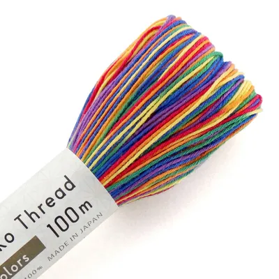 Immagine prodotto di Filo di cotone Nici Olympus Sashiko, gomitolo, colore 301, multicolore, arcobaleno, circa 100 metri, prodotto in Giappone