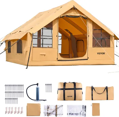 Produktbild von VEVOR Aufblasbares Zelt für Camping, 5-8 Personen Zelt mit Handpumpe, 4x3x2,2 m Glamping-Zelt mit 2 Oberlichtern, Baldachin, Ofenanschluss, 2 Türen, Netzfenstern & Aufbewahrungstasche
