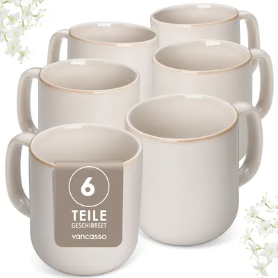 Kaffeetassen-Set 6er, 480 ml, Steinzeug, Beige, mikrowellengeeignet