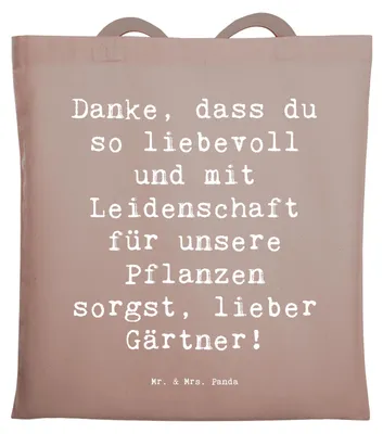 Produktbild von Mr. & Mrs. Panda Schultasche Spruch Lieber Gärtner - Braun Pastell - Geschenk, Tote Bag, Dankbarkeit, Jutebeutel, Aufmerksamkeit, Einkaufstasche, Dankeschön, Danke sagen