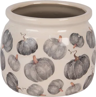 Image de Clayre & Eef Pot de fleurs Ø 16x13 cm Beige Gris Céramique Citrouille