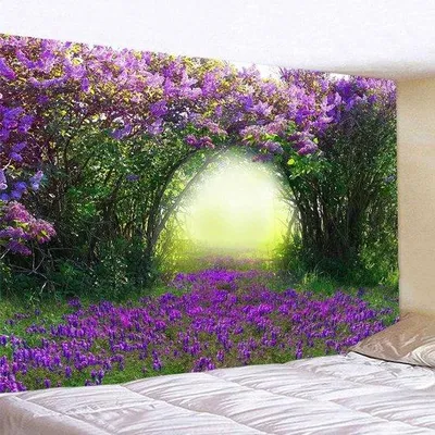 Produktbild von Blumen Dekor Wandtapete in Lila - Blumen Muster Wandbehang 130x150cm HD Qualität