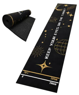 Image de Relaxdays, tapis de fléchettes avec ligne de lancer, tapis de fléchettes, BT : 60x260 cm, antidérapant, protège le sol, polyester, caoutchouc, noir et or