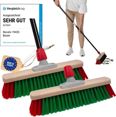 Produktbild von Novaliv 2x Gartenbesen 40 cm mit Stiel draußen Elaston Borsten Ideal als Besen draußen Straßenbesen mit Stiel harte borsten Terassenbesen Hofbesen Stallbesen Kehrbesen Industriebesen Outdoor broom