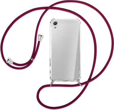 Produktbild von Handykette Backcover-Schutzhülle mit Band (Metall silberfarben) für Sony Xperia X Performance - dunkelrot