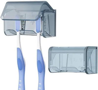 Zdjęcie produktu dla Uchwyt ścienny na szczoteczki do zębów z wężem prysznicowym do łazienki, samoprzylepny uchwyt ścienny, 2 przegródki na szczoteczki do zębów (szary)