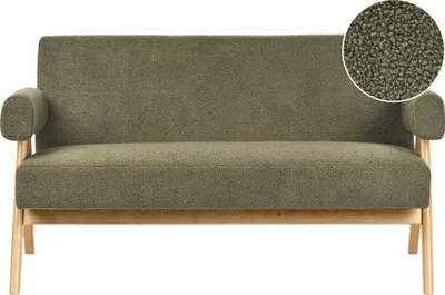 Produktbild von BELIANI 2-Sitzer Sofa Grün Bouclé-Stoff Gepolstert mit Armlehnen Teddy-Optik Helle Holzbeine Freistehend Retro-Design Wohnzimmersofa Polstersofa