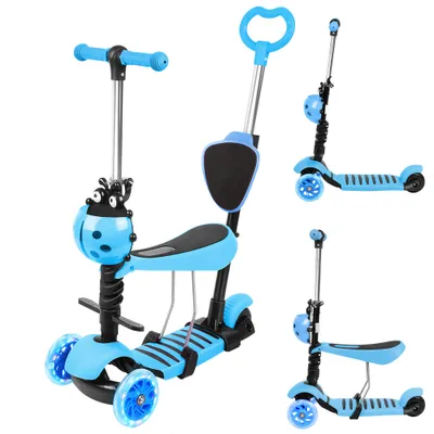 Produktbild von 3-in-1 Kinder Roller Scooter mit Abnehmbarem Sitz Höheverstellbaren LED Räder Blau