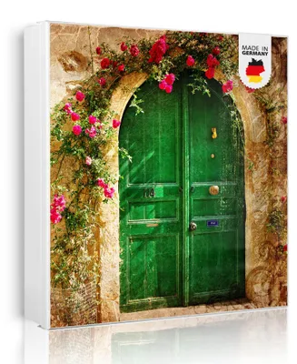Zdjęcie produktu dla banjado metalowa szafka na klucze, duża 30x30 cm z 32 haczykami, może służyć jako tablica magnetyczna, biały korpus, zawias po lewej stronie, Ferienhaus [SKGW2 10280]