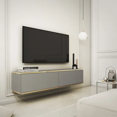 Produktbild von Masseno TV-Schrank VENEZIA 135 cm Fernsehschrank mit 2 Türen TV-Lowboard für Wohnzimmer Modern 135x32x30 cm Grau / Grau