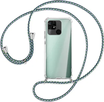 Produktbild von Handykette Backcover-Schutzhülle mit Band (Metall silberfarben) für Xiaomi Redmi 10C - grün/blau/weiß