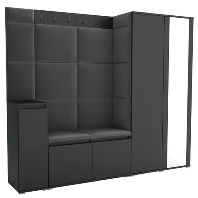 Produktbild von Garderobe LUTON 8 BLACK 15 - Farbe:Schwarz, moderne Garderobe 40x220x186cm, funktionelle Lösung für den Flur, Garderobe, Möbel für den Flur,
