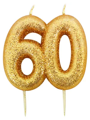 Immagine prodotto di Candeline per torta di compleanno, 60 anni, dorate con glitter, 7 cm