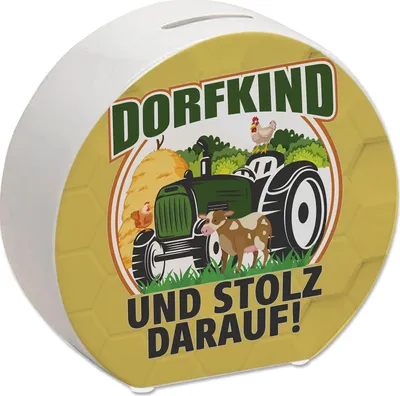 Produktbild von Dorf Spardose mit Spruch Dorfkind und stolz darauf