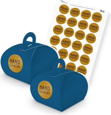 Produktbild von itenga SET Handgemacht (Motiv 11) 24x Geschenkschachtel mit Griff dunkelblau + S