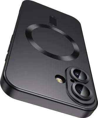 Immagine prodotto di Custodia magnetica per iPhone 16 Plus, custodia protettiva in silicone opaco con protezione dell'obiettivo, compatibile con MagSafe Black