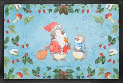 Produktbild von Mr. & Mrs. Panda Schmutzmatte Pinguin Wunschliste 50 x 75 cm - Eisblau - Geschenk, fußmatte, Bodenvorleger, Weihnachten, Schuhabstreifer, Schmutzfangteppich, Türmatte