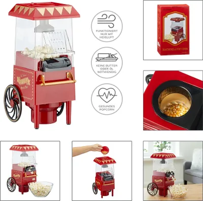 Produktbild von Retro Popcorn Maschine mit Heissluft Gesundes Popcorn Ölfrei Fettfrei ca. H38cm