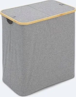 Immagine prodotto di Cesto portabiancheria HAWAKO | 53,5 x 33 x 56 cm | Cesto portabiancheria in poliestere e bambù | 90 L | Grigio