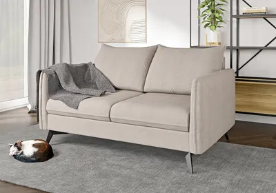 Produktbild von S-STYLE MÖBEL - Helix - Modernes Sofa 2-Sitzer mit Schwarz Metall Füßen aus Beige Luxusmicrofaser,  B/T/H: 138 cm/ 91 cm/ 86 cm