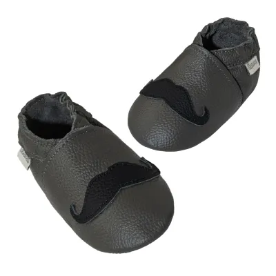 Produktbild von Bemesu Weiche Krabbelschuhe mit Schnurrbartmotiv Grau 21/22EU