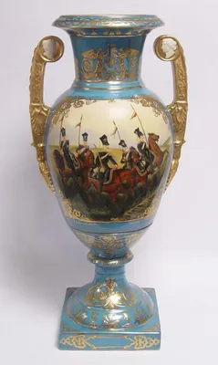 Produktbild von Casa Padrino Barock Porzellan Vase mit 2 Griffen in Hellblau und Gold, Höhe 55 cm - s Dekorationsstück