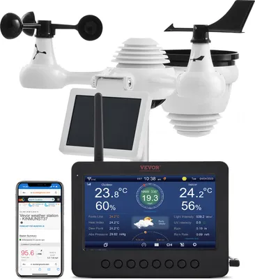 Produktbild von VEVOR 7-in-1-Wetterstation mit WLAN, 7-Zoll-TFT-Farbdisplay, solarbetriebenem Außensensor, Überwachung von Innen- und Außenbereichen, inklusive Temperatur, Luftfeuchtigkeit,