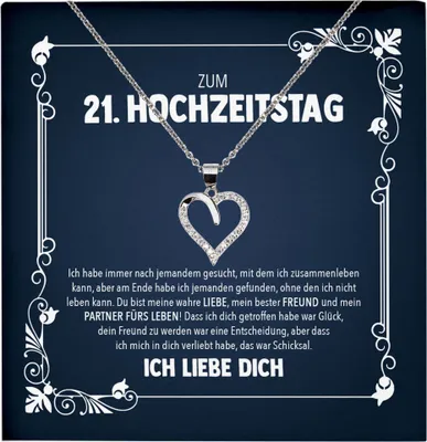 Produktbild von 22Feels Ehefrau 21. Hochzeitstag Geschenk Ich Liebe Dich Frauen Herz Halskette Damen Collier mit 23 Zirkonia Steinen (Damen Silber 925/000 Schmuck)