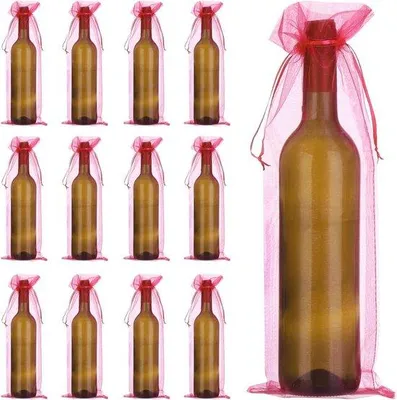 Obrázek produktu pro Organzové sáčky na víno, 30 ks, 15 x 5,5 cm, průhledné dárkové sáčky, svatba, narozeniny