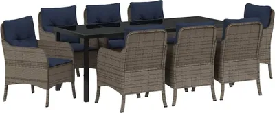 Produktbild von vidaXL Garten Essgruppe mit Kissen 9 pcs Grau Poly-Rattan