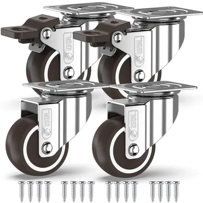 Obrázek produktu pro GBL 4x nábytková kolečka těžká s 2 brzdami - kolečka pro nábytek - těžká kolečka s brzdou - 50mm x 200kg těžká kolečka - otočná kolečka