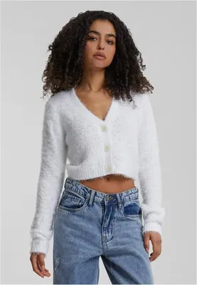 Obrázek produktu pro Dámský svetr Urban Classics Ladies Cropped Feather Cardigan white - XXL