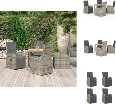 Produktbild von vidaXL 5-tlg. Garten-Essgruppe mit Kissen Grau Poly Rattan -  Gartenstühle